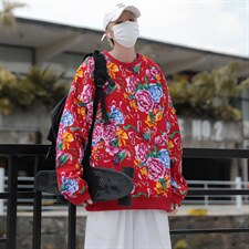 B203秋冬套头圆领东北大花风民族特色加绒保暖卫衣小衫男女潮，男装卫衣，星座115A(原星座507）