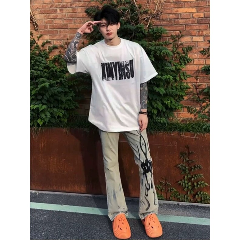 现货已出货！黄泥火焰牛仔裤高街vibe美式裤子微喇长裤RNL01-P58图片
