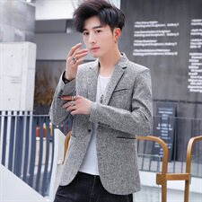 青年休闲西服男潮四季修身正装西装韩版帅气灰色男士外套，男装西服，星座509