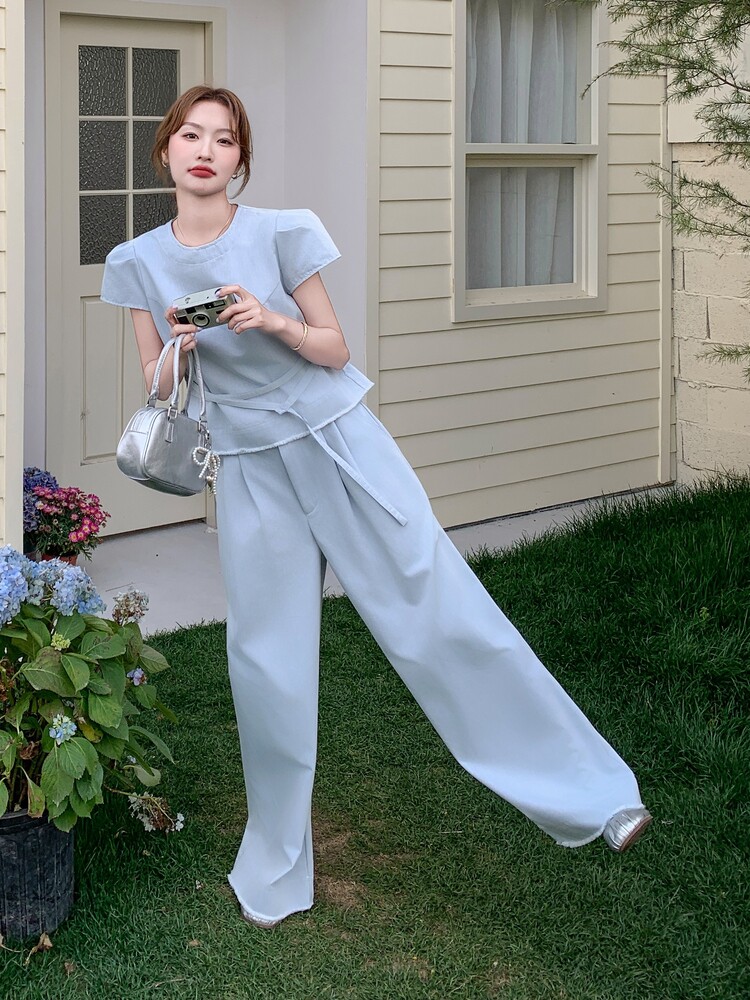 现货209-3258-P165-K228牛仔无袖上衣+阔腿裤两件套2025年夏季,女装套装/套裙,浙宝210（原浙宝191）