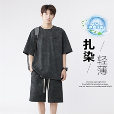 特批P55无差价2025夏季新款小众设计感扎染大码两件套装男TZ5358，男装休闲套装，电商A001