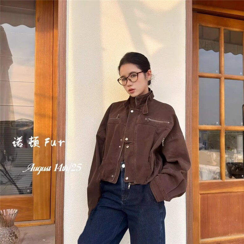 2572-P73美拉德外套女2025春秋季新款时尚美式复古工装,男装工装外套,电商B323A