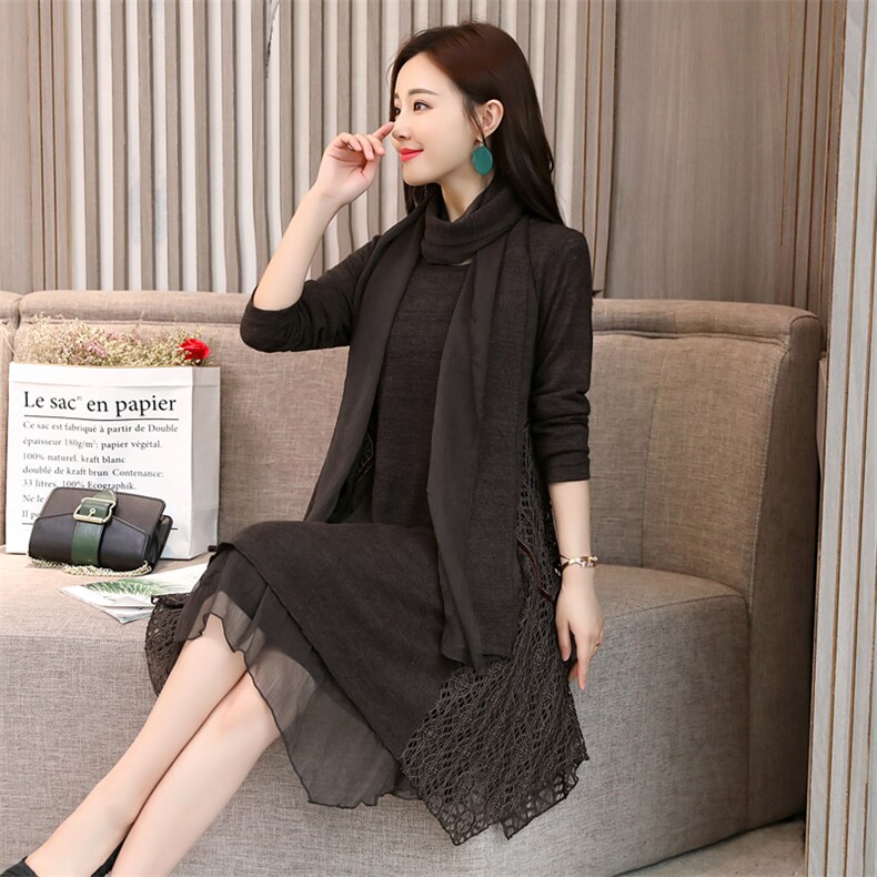 蕾丝衫中长款加绒打底衫2020冬季新款潮流宽松简约,女装蕾丝衫/雪纺衫,安之芮娜