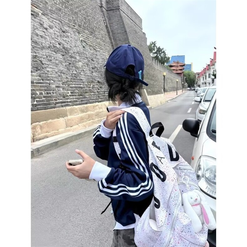 藏蓝色立领条纹棒球服外套男秋季新款美式高级感休闲运动上衣,女装短外套,星座506A