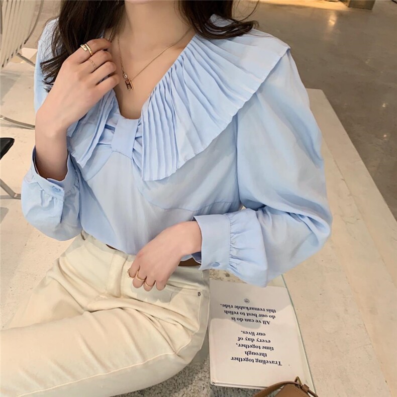 【现货】春季新款蝴蝶结褶皱雪纺纯色小衫,女装其它,NIY