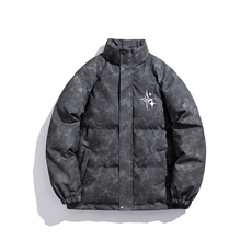 白底PU皮复古做旧可拆卸四芒星胸针设计棉衣男MY77721P128控168，男装棉衣，星座227-7