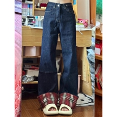 【网图有货】美式格子拼接卷边牛仔裤男女阔腿裤子NZ011CC-特P65，男装牛仔裤，星座1007（原301D）