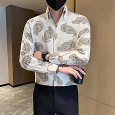 秋冬印花痞帅大V领衬衫店主风社会小伙301A-1/CS612/P55，男装衬衫，星座301A-1