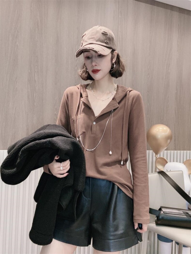 帽子双面灯芯羊绒打底衫ＭＬ，其它，可纳奇