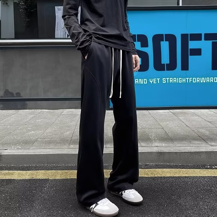 美式高街斜切弯刀卫裤男款秋季cleanfit直筒大码休闲微喇运动裤子,男装休闲裤,星座1008