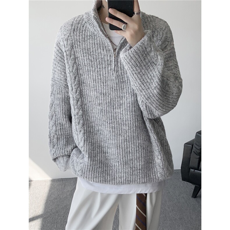 MY7150-特P69 软糯厚实设计感男女同款情侣大码宽松针织外套毛衣图片