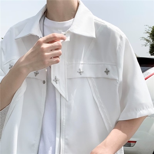 夏季新款衬衫潮流慵懒男方领衬衫W1278P38