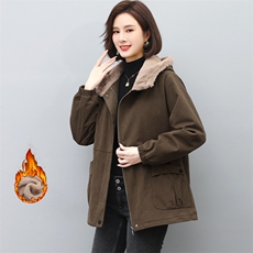 宽松挺阔工装派克加厚加绒毛内胆外套棉衣女中长款棉服，女装棉衣/棉服，3200格调