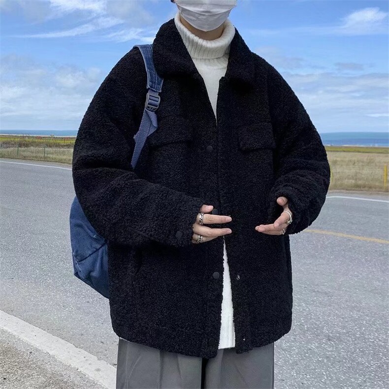 秋冬羊羔绒外套男潮牌百搭夹克休闲宽松翻领加厚服W2193-P53,男装棉衣,星座512-4