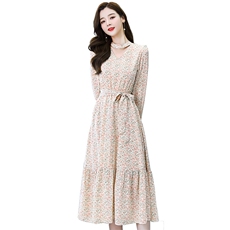 自然小铺2023春季新款浪漫碎花连衣裙收腰显瘦法式田园风裙子女，女装连衣裙，三木叶子