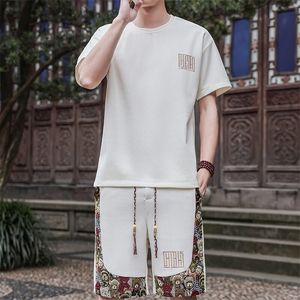 夏季薄款休闲运动套装男刺绣拼接小熊两件套宽松A266-TZ7708-P48图片