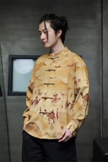 新中式春夏新品{敦煌壁画}数码印花风立领长袖唐装衬衫31219，男装衬衫，星座305A（原312A-1）