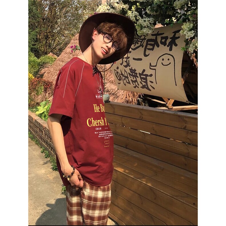 抖音得物品质240克宽松纯棉美式高街夜光反光工艺印花短袖T恤,男装T恤,电商A486-1