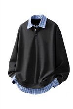 可二开衬衫领卫衣大码M-5XL表面棉底部聚酯纤维78010P58，男装衬衫，星座227-7