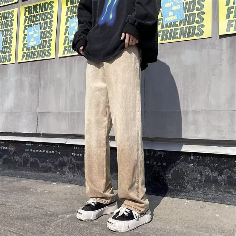 渐变牛仔裤男直筒宽松卷边裤子潮ins直筒裤QK05-P50,男装牛仔裤,星座1001-1