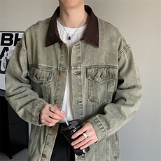 抖音品质港风春款男牛仔夹克皮领休闲外套JK0003P70，男装夹克，星座1013-1