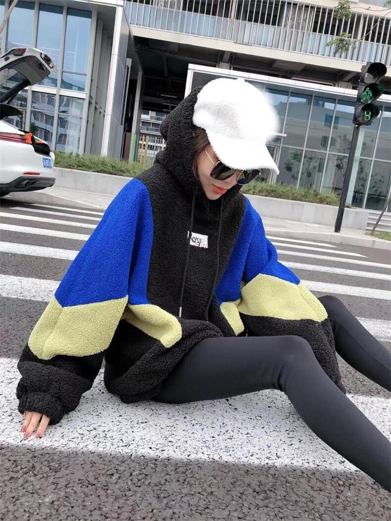 拼色颗粒绒卫衣，女装卫衣/绒衫，一杭