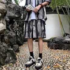 扎染运动套装男夏季潮牌痞帅宽松短袖衬衫沙滩短裤休闲两件套，男装牛仔裤，星座716-3