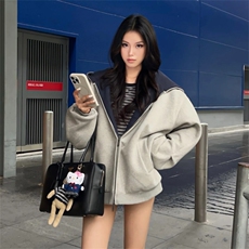 抖音得物高品质二开26春装美式重磅宽松结构双面连帽卫衣外套W68，女装短外套，电商A486-1
