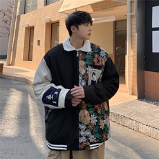 1港风外景刺绣拼接翻领羊羔毛大码M-5XL棉衣外套男8723P110控148，男装棉衣，星座226-2