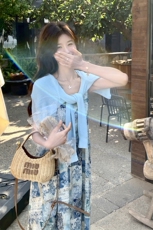 碎花吊带连衣裙冰丝针织防晒开衫两件套法式浪漫优雅度假风套装裙，女装连衣裙，2C166