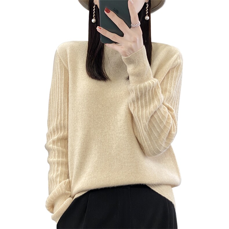 韩版显瘦半高领长袖针织衫女秋冬新款百搭气质打底衫,针织衫/毛衣,萱芳婷羊绒