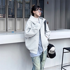 抖音得物高品质25秋冬美式高街宽松结构防风高领连帽卫衣外套W60，男装卫衣，电商A486-1