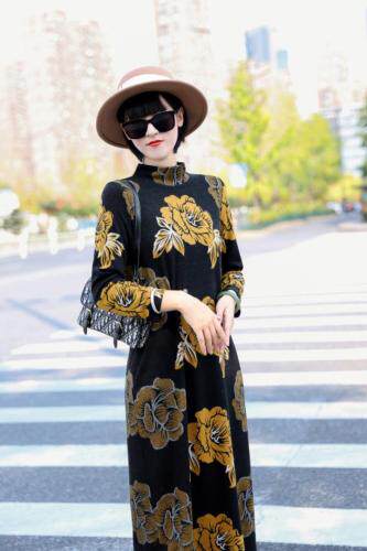 气质遮小肚貂绒连衣裙含羊毛，女装连衣裙，澳洛菲