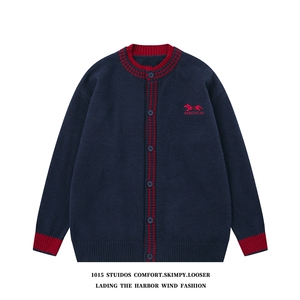 美式复古趣味小狗刺绣开衫毛衣外套潮牌情侣针织衫 1015-M351-P85图片
