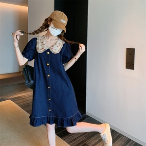 俏皮减龄娃娃领牛仔连衣裙女2025新款夏日绝美穿搭小个子a字裙子图片