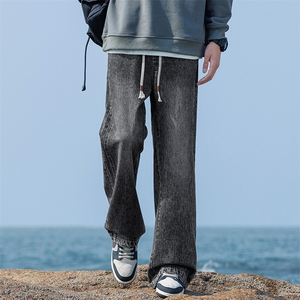 美式微喇牛仔裤男春季高街潮牌宽松直筒裤潮流拖地裤Z9851-P40特图片
