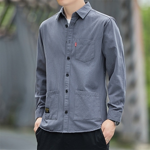 男士衬衫长袖纯棉春秋季工装全棉潮衬衣寸衫外套衣服男装休闲上衣图片