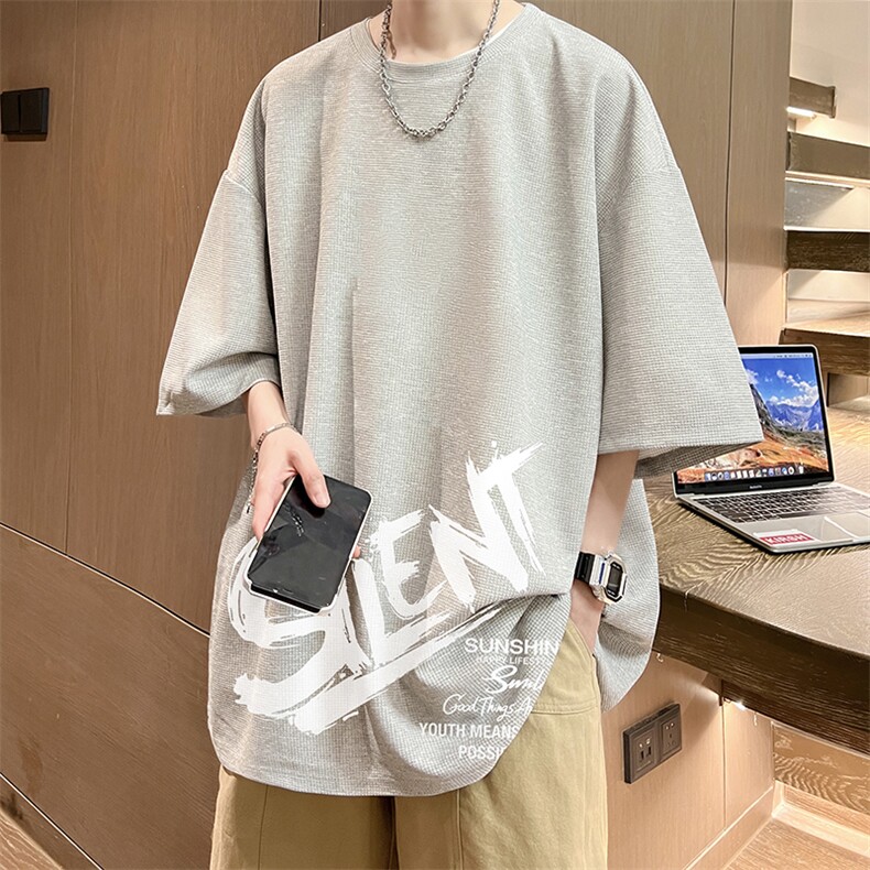 华夫格t恤男短袖男大码五分袖酒店风HT73343-P22,男装T恤,电商A040
