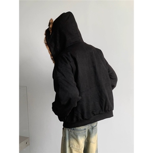 冬季羊羔绒立领拉链棉衣男cleanfit重磅帆布水洗棉服夹克图片
