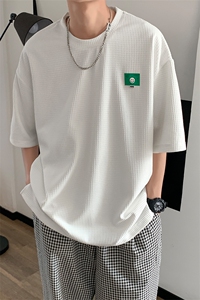 华夫格短袖T恤男320g重磅美式高级感上衣服潮流oversize潮牌半袖图片