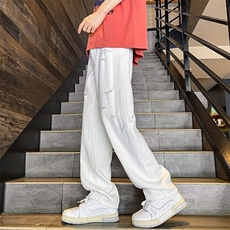 2024新款男士破洞牛仔裤子高街直筒百搭宽松夏季薄款裤C1089/P42，男装牛仔裤，星座506