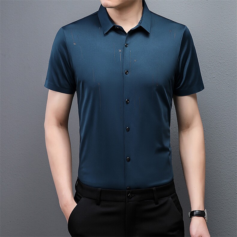 夏季2023新款男士短袖衬衫纯色商务休闲透气免烫无痕衬衣薄款P50，男装衬衫，星座1105-3