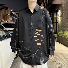 港风宽松印花长袖衬衣百搭外套春秋季ins潮流衬衫男W6981-P28，男装衬衫，星座512-2