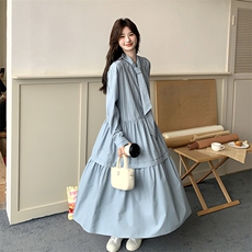 春现盐系浅蓝色条纹休闲风连衣裙B190-5010-P135-K198，女装连衣裙，2B190