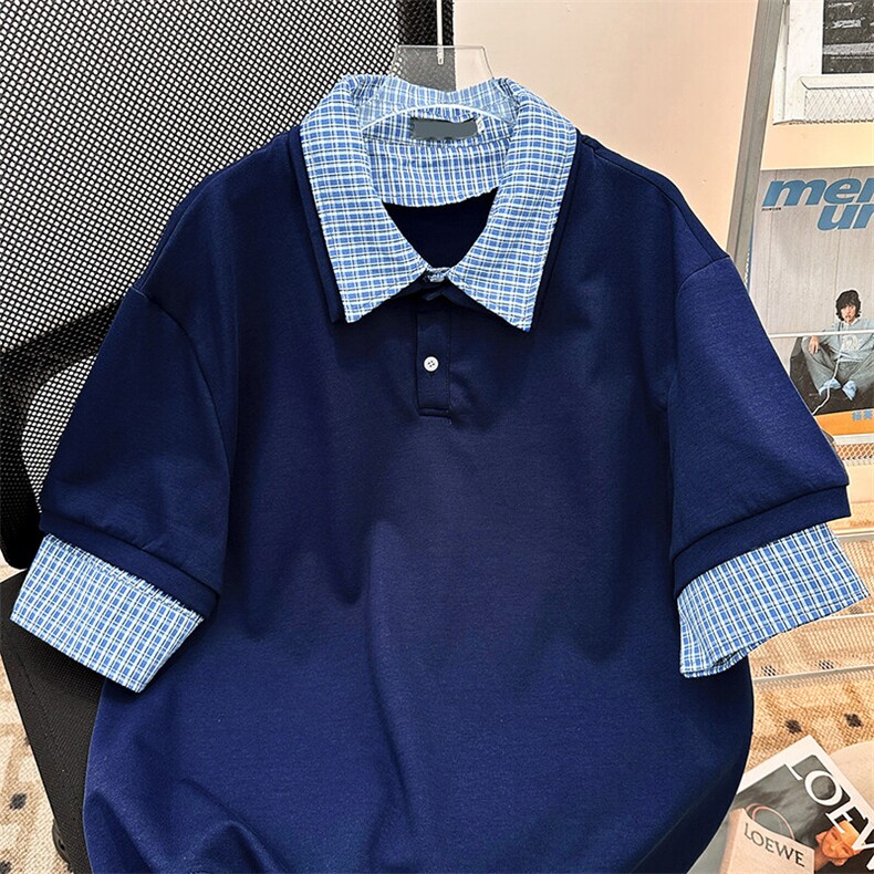假两件短袖男款夏季潮牌衬衫拼接t恤美式学院风polo衫T555-P40,男装Polo衫,星座308B-1