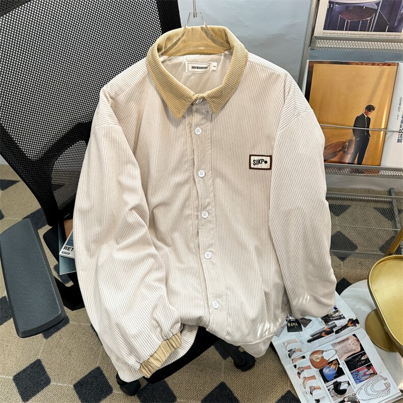 高品质秋冬款男灯芯绒夹克字母贴标拼色外套JK0130P55,男装夹克,星座1013-1
