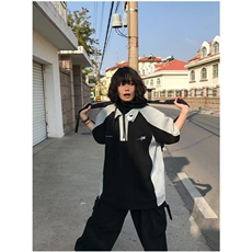 复古短袖女夏季撞色拼接重磅polo衫T恤学院风上衣情侣T15，男装T恤，星座1116A-1（原606A）