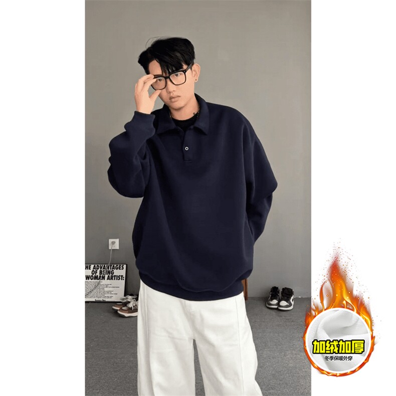 480G重磅加绒硬挺boxy男女秋冬美式高街结构POLO翻领卫衣厚外套，男装Polo衫，电商A486-1