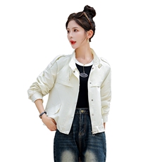 休闲宽松外套女春秋2023新款小个子时尚百搭洋气立领短款夹克上衣，女装风衣，涵亦佰惠