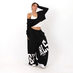 美式运动卫裤爵士灰色hiphop阔腿长裤女嘻哈街舞宽松休闲跳舞裤子图片